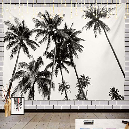 Batmerry Black And White Palm Tree Tapestry, Florida Tropical Branches Silhouette With Sunlight Hippie Trippy Tapestry Wall Art Meditation Decor for Bedroom Living Room Dorm, 59.1 x 82.7 Inches