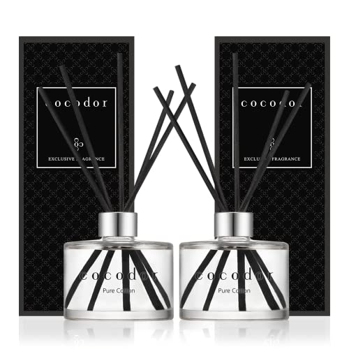 Cocod'or Reed Diffuser / Pure Cotton / 6.7oz(200ml) / 2 Pack / Home & Office / Black Glass / Cotton Core