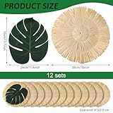 Sunnychicc 24 Pack Luau Placemats and Palm Placemat, Round Luau Fringe Place Mats Tropical Palm Leaf Place Mats Bulk Summer Hawaiian Plate Chargers Table Placemats Tropical Party Supplies