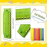 12 Pcs Kids Plastic Harmonica Bulk 10 Holes Toy Harmonica Translucent Harmonica Musical Instruments for Boys Girls Beginner, 6 Colors