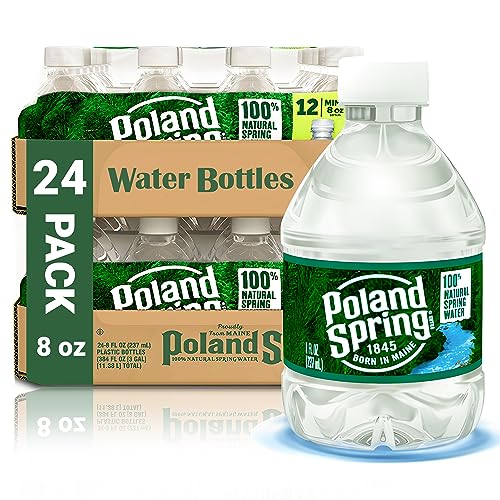Poland Spring Water Bottles 24 Pack - Bottled Water, Small Water Bottles, Mini Water Bottle, Poland Spring 8 oz Bottled Water 24 Pack, 8 oz water bottles Drinking Water - Spring Water Bottles 24 Pack