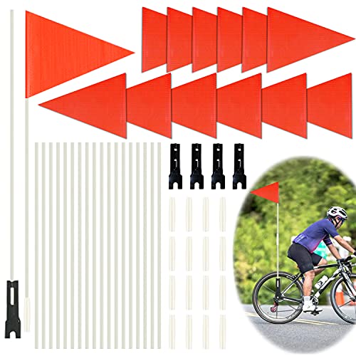 Odowalker 4 Sets Bike Flags, 12 Pcs 6 Feet High Visibility Safety Flag with Heavy Duty Fiberglass Flag Pole Tear-Resistant Polyester Bicycle Flag Waterproof Cycle Flags with Bracket