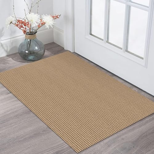 KOZYFLY Indoor Door Mat 2x3 ft Small Area Rugs Washable Front Door Mat Non Slip Rubber Backed Entryway Rug Cotton Entrance Doormat for Front Porch Bathroom Kitchen Bedroom, Tan/Orange/Brown
