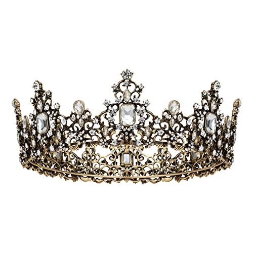SWEETV Jeweled Baroque Queen Crown for Women - Rhinestone Wedding Tiaras and Crowns, Bronze Costume Hair Accessories for Cosplay Birthday Party, Victoria