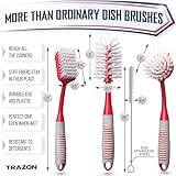 Dish Brush Set of 4 - Kitchen Scrub Brushes with Non-Slip Long Handle for Cleaning, Scrubber, Dishwashing, Dishes, Bottles, Straws, Cups, Pots & Sink, Red