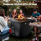 Ciays 28 Inch Propane Fire Pit CSA-Listed Outdoor Fire Pit Table, 50,000 BTU Steel Gas Fire Pit with Lid and Lava Rock, Add Warmth and Ambience to Parties On Patio Deck Garden,Black,CIFPT3B