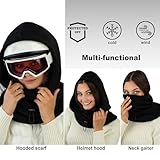 Black Fleece Balaclava Over Helmet - Warm Helmet Ninja Hood - Snowboard Hooded Hat Gaiter Ski Mask