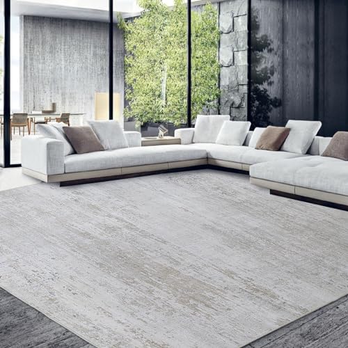 HOMBYS 6x9 Modern Area Rug for Living Room Bedroom, Large Boho Floor Carpet with Non-Slip Backing for Indoor Office Dining Room, Abstract Home Deco Non-Shedding, Khaki, Machine Washable