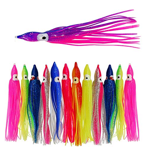 Octopus Squid Fishing Skirts Lures- 60pcs Trolling Lure Saltwater Soft Plastic Bait Squid Multicolor 4.7inch