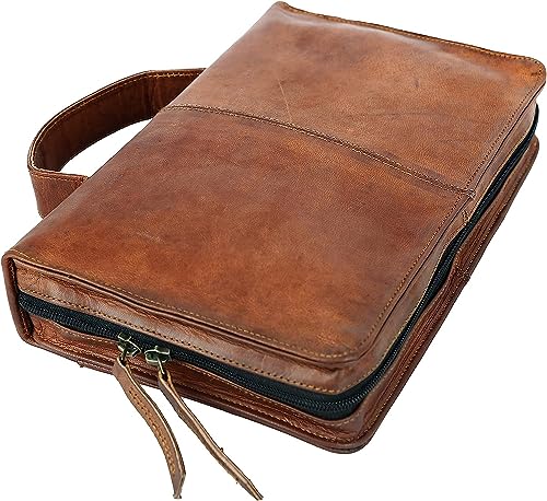 Leather Bible Cover Book Cover Planner Cover with Handle and Back Pocket (Large)
