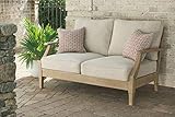 Signature Design by Ashley Clare View Coastal Outdoor Patio Eucalyptus Loveseat with Cushions, Beige