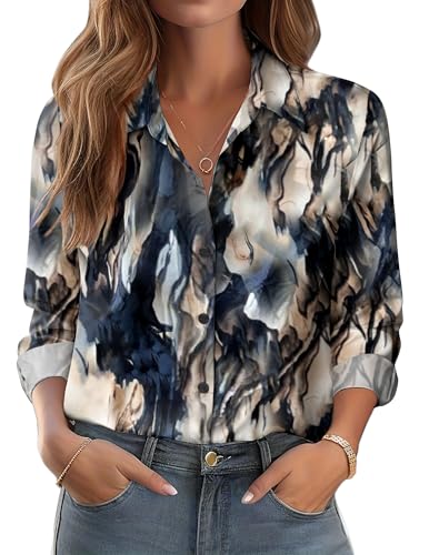 Zeagoo Blouses for Women Dressy Casual Floral Long Sleve Button Down Shirts Work Tops Business Casual Clothes