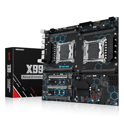 MACHINIST X99 Dual CPU Motherboard LGA 2011-V3, for Intel Xeon E5 v3 v4 CPU Processor, DDR4 Max Support 256GB, Gigabit LAN, PCIe 3.0, NGFF/NVME M.2, SATA 3.0, USB 3.0, E-ATX Server PC Mainboard