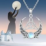 KQF Witch Necklace for Women Sterling Silver Celtic Triple Moon Pendant Necklace Pagan Magic Amulet Viking Wiccan Jewelry for Men