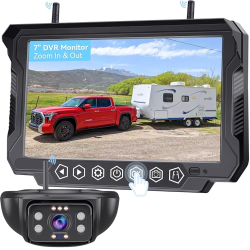 RV Backup Camera Wireless 7-inch for Furrion: Touchkey 4-Channel with Recording 1080P HD RV Rear View Camera Night Vision Waterproof Easy Install for Trailers, Boats, Fifth Wheels