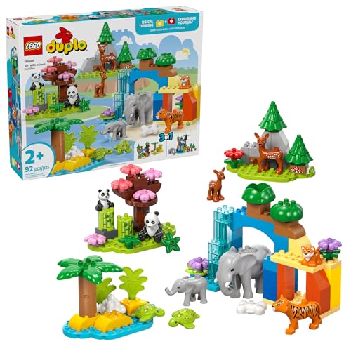 LEGO DUPLO Town 3 in 1 Wild Animal Families Building Toy Playset - Preschool Learning and Educational Animal Toy for Toddlers, Boys and Girls, Ages 2+ - with 10 Animal Figures - Baby Gift Idea - 10446