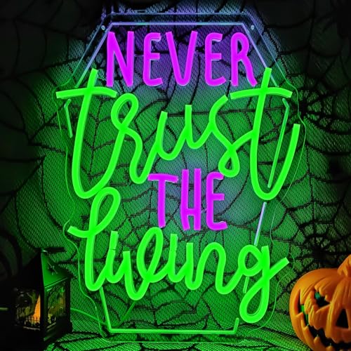Ajoyferris Never Trust The Living Neon Sign Halloween Led Sign for Wall Decor Halloween Tombstone Neon Light for Party Chamber of Secrets Spooky House Bedroom Dimmable USB Led Light Sign