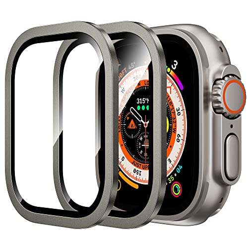 WSKEN for Apple Watch Ultra 2/Ultra Screen Protector 49mm,9H Tempered Glass + Titanium Alloy Frame, [Keep Original] [Touch Sensitive] Lightweight Protective Film iwatch 2 Pack,Original