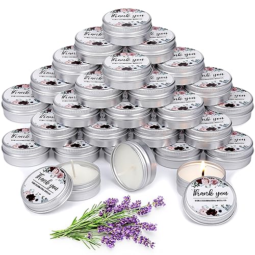MTLEE 50 Pcs Wedding Candles Gift Favors for Guests 1 Oz Lavender Scented Soy Wax Aromatherapy Candle Favors for Bridal Shower Rustic Wedding Party Guests(Thank You)