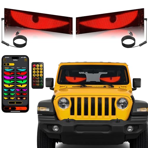 UPONELED 2PCS 15inx4in Devil Eyes Light for Car Windshield,Ojos LED Para Carro,Programmable LED Eyes for Car Windshield,Scrolling Flexible Screen for Small to Medium-Sized Trucks