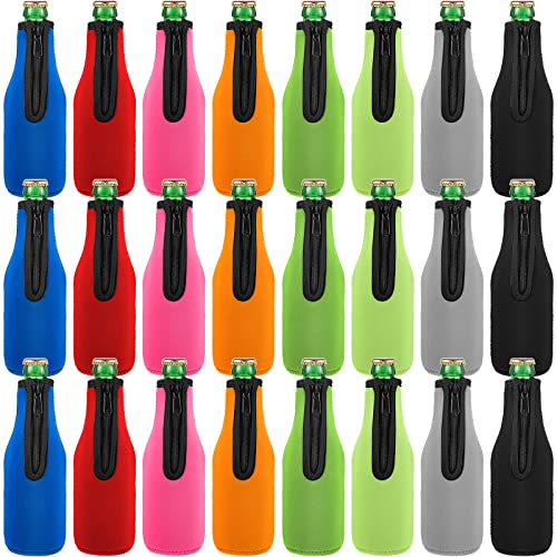 24 Pcs Beer Bottle Sleeves 12oz Bottle Insulators with Zipper Multicolor Bottles Holder Beer Jacket for Beach Pool Summer Parties