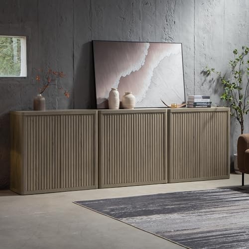 SICOTAS Buffet Cabinet with Storage Sideboard Accent Modern Credenza with Doors & Shelves Fluted 34.6" Tall Media Console Mid Century Coffee Bar Table for Living Room Kitchen Dining Room Hallway