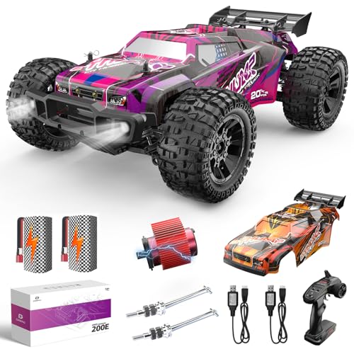 DEERC 200E 1:10 Large 3S Brushless High Speed RC Cars for Adults, 4X4 Fast RC Trucks W/Extra Shell LED Headlight, 60 KM/H, All Terrain Remote Control Car, Offroad Monster Truck for Boys,2 Battery