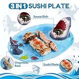 EXLIPO Shark Plates, Upgraded 3-in-1 Shark Sushi Plate with Chopsticks, Shark Sushi Plate, Shark Plate with Sauce Compartment, Food Safe Material, Microwave/Oven/Refrigerator/Dishwasher Safe