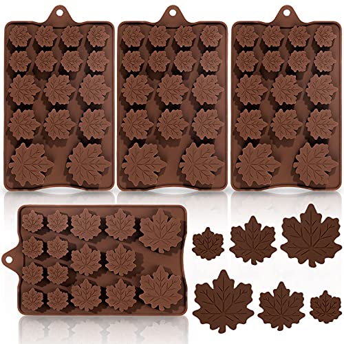 Whaline 4 Pack Fall Silicone Maple Leaves Mold 3 Size Autumn Fondant Resin Mould Brown Leaf Shape Coffee Candy Baking Molds for DIY Craft Fall Harvest Thanksgiving Halloween Cupcake Cake Topper Decor