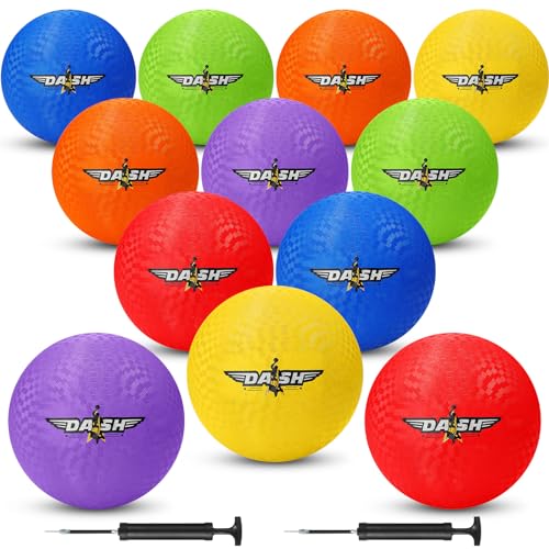 Jerify 12 Pcs 8.5 Inches Playground Balls Kickball Bulk, Colorful Inflatable Sports Bouncy Balls, Dodgeball, Kickball for Official Play and School, Fun Indoor and Outdoor Toys and Gift