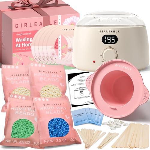 GIRLEARLE Premium Digital Waxing Kit for Women and Men, Wax Warmer Hair Removal at Home with Wax Beads & Silicone Pot, Target Different Types of Sensitive Skin Brazilian Bikini, Facial, Leg, Full body