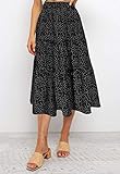 MEROKEETY Women's Boho Leopard Print Skirt High Waist Pleated A-Line Skirts Black Medium