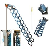 INTSUPERMAI Attic Ladder Loft Stairs 12 Loft Steps Ladder Folding Staircase Foldable Attic Stairs Pull Down with Aluminum Alloy Scissor Stair Structure No handrail 10 ft Height Blue