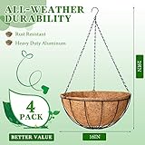 Roowest 4 PCS 16 Inch Metal Hanging Planter Basket Flower Holder Hanging Pots with Coconut Fiber Coir Liners Wire Chain Round Planter Plant Hanger for Indoor Patio Garden Home Balcony Decor