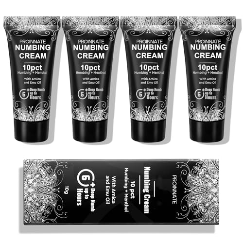 Proinnate Max Strength Numbing Cream, 10% Deep Numbing, Up to 7-Hour Duration, Arnica & Emu Oil for Faster Healing, Odor-Free, Non-Greasy, 4 Pack (4x10g)