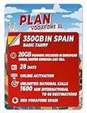 Vodafone Spain XL Prepaid SIM Card 350GB and 26GB in The Rest of Europe, UK, Turkey | 1600 Minutes to The US, Canada and to 66 Other Countries | Activation only at www tourtech .Shop