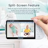 Babysense 5.5” 1080p Full HD Split-Screen Baby Monitor, Video Baby Monitor with 2 Cameras and Audio, 6-Color RGB Night Light, 1000ft Range, Two-Way Audio, 4X Zoom, 5000mAh Battery