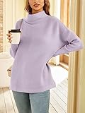 LILLUSORY Women's Mock Turtleneck Sweater Oversized Long Sleeve Casual Knit Pullover Tunic Tops Wear with Leggings Lightpurple L