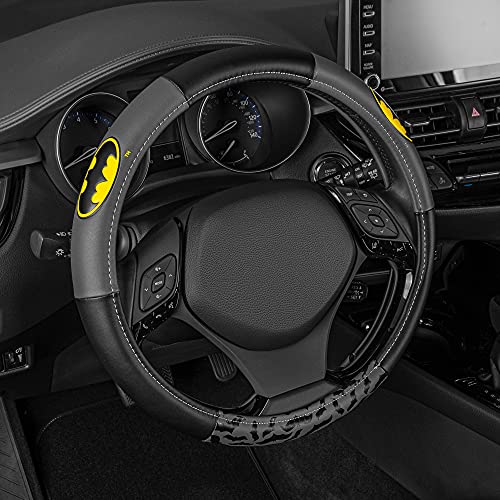 BDK Warner Bros DC Comics Batman Steering Wheel Cover - Ergonomic Grip, Universal Size 14.5-15.5 in, Protects and Insulates Your Wheel, Car Accessories for Car, Truck, Van, SUV