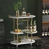 PAUKIN Gold Bar Carts with 4-Tier Storage Shelves, Mobile Bar Serving Cart with Wine Rack and Glass Holder, for The Home, Kitchen, Living Room, Dining Room