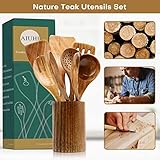 Natural Teak Wood Kitchen Utensils with Spatula and Ladle (10)