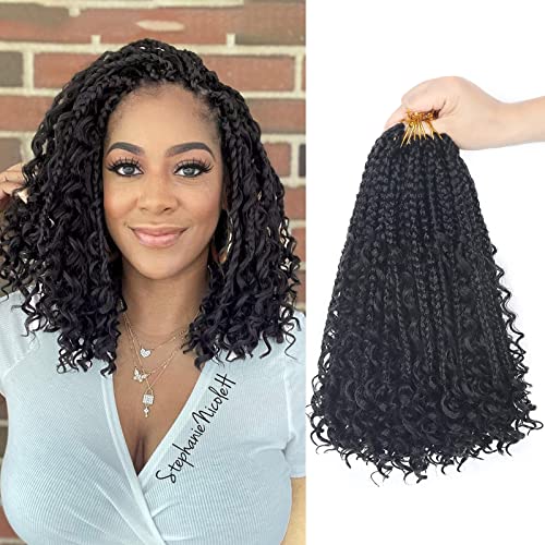 Goddess Box Braids Crochet Hair With Curly Ends 12 Inch Bohomian Box Braids Crochet Braids 8 Packs 3X Crochet Braids Synthetic Braiding Hair Extension for Black Women(12 Inch (Pack of 8), 1B)…