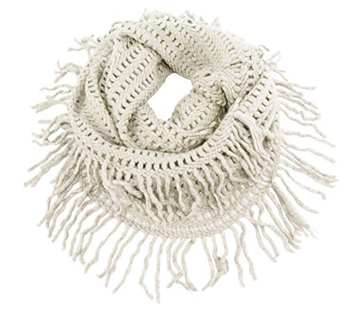 stylesilove Women Cozy Knit Tassel Infinity Loop Scarf - 8 Colors (Ivory)