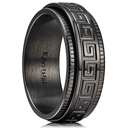 King Will 8mm Black Spinner Stainless Steel Ring Fidget Ring Anxiety Ring for Men Greek Key Pattern