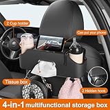 Sancaral Car Rear Backseat Extra Multifunctional Drink Cup Holder Organizers with Tissue Storage Box Organizer & Hooks for Car Seat Back. Black