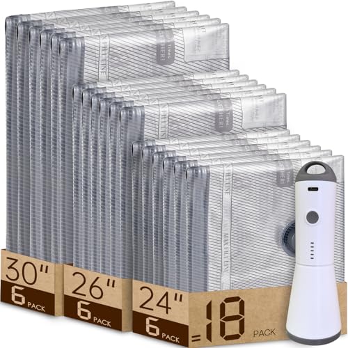 Vacbird Vacuum Storage Bags for Travel with Rechargeable air Pump, 18 Pack Carry-on Size Compression Packing for Luggage and Suitcase, Space Saver Bags for Clothes and Clothing Travel