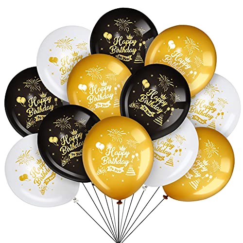 45 Pieces 12 Inch Happy Birthday Balloons Black Gold White Latex Balloons Birthday Anniversary Party Decoration for Girl Boy Women Men Party Supplies Indoor Outdoor Decoration