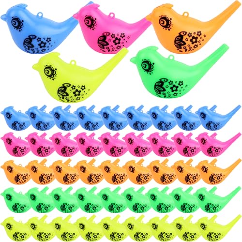 50 Pcs Plastic Bird Water Whistle Colorful Bird Water Whistle Bulk Novelty Water Warblers Whistle for Kids Adults Water Bath Party Games Favors Birthday Gift Fun Musical Instrument Toy, 5 Colors