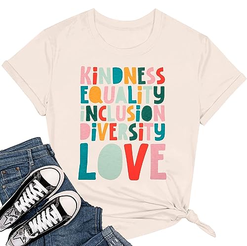 Kindness Teacher Shirt Women Special Education Shirts Teacher Life Love T-Shirt Inspirational Letter Print Tee Top Beige
