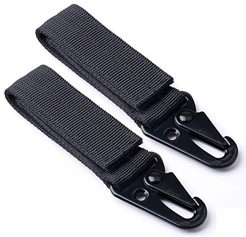 CamGO Tactical Belt Hanging Carabiners Hook Nylon Webbing Buckle Strap Clip for MOLLE Backpack, Pack of 2 (Black)